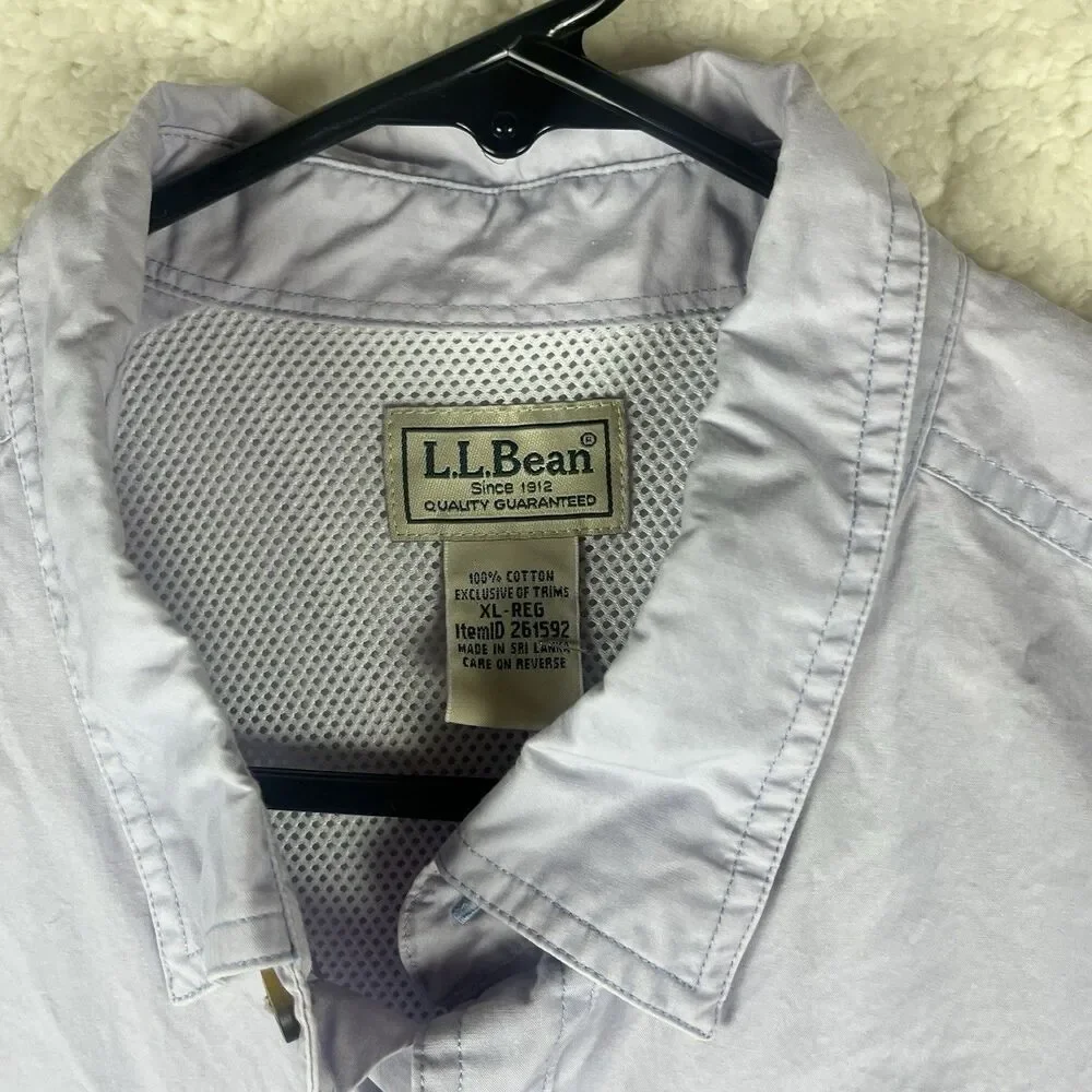 LL Bean Mens Lilac Solid Pocket Fishing Long Sleeve Button Up Shirt Size XL Vent